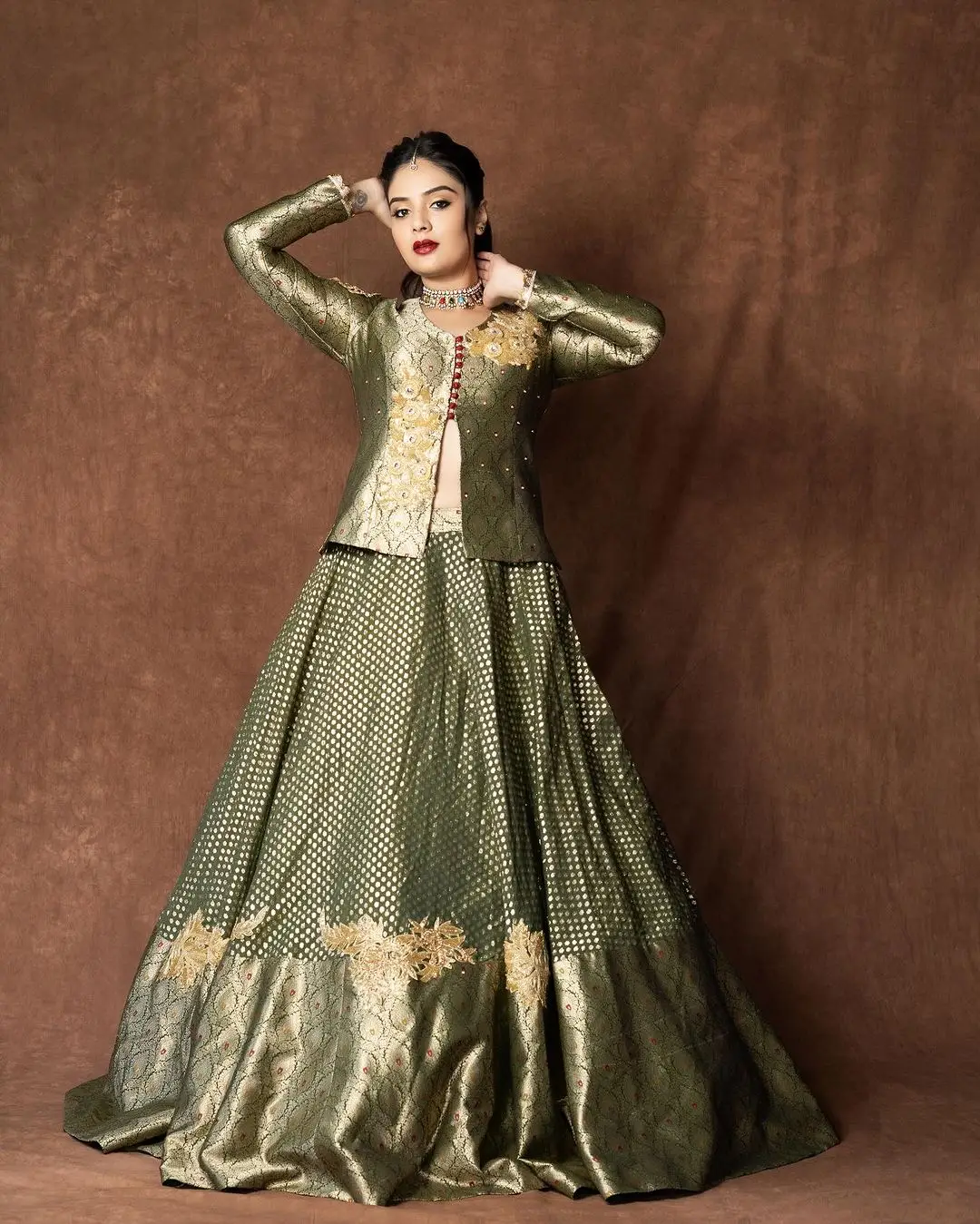 ETV Actress Sreemukhi in Green Lehenga Choli